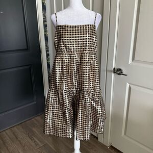 J. Crew Black and Gold Metallic Gingham Holiday A-line Midi Dress Size 12